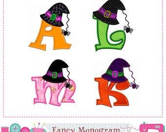 Spooky Witch Hat Aplique Embroidery Fonts - Monogram Alphabet Set -1498