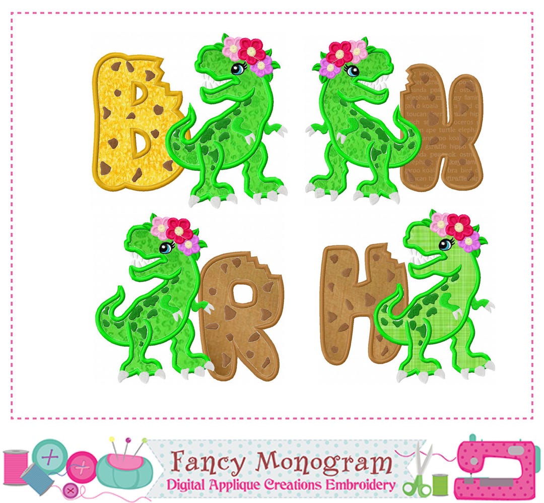 Dinosaur T-rex Applique Alphabet Font for Machine Embroidery Designs ...