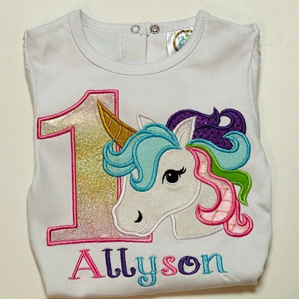 Rainbow unicorn Number 1 applique -  My 1st birthday - Babies girl birthday party embroidery design - unicorn design - machine embroidery