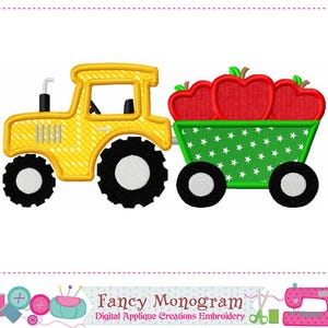 Back to School Tractor Applique - Apple Embroidery Design(Digital Download) 256AH