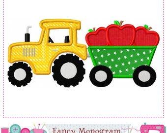 Back to School Tractor Applique - Apple Embroidery Design(Digital Download) 256AH