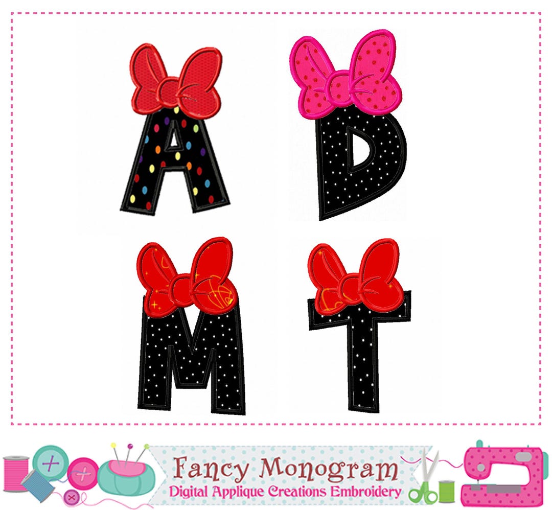 Minnie Mouse Applique Embroidery Fonts - Alphabet Monograms Bow -15121 ...