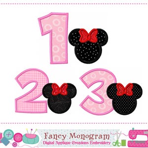 Minnie Maus Geburtstag Zahlen Applikation Stickmuster -20219