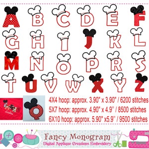 Mickey Mouse Inspired Machine Embroidery Fonts - Alphabet Monogram Design -  Shirt clothes design -1532