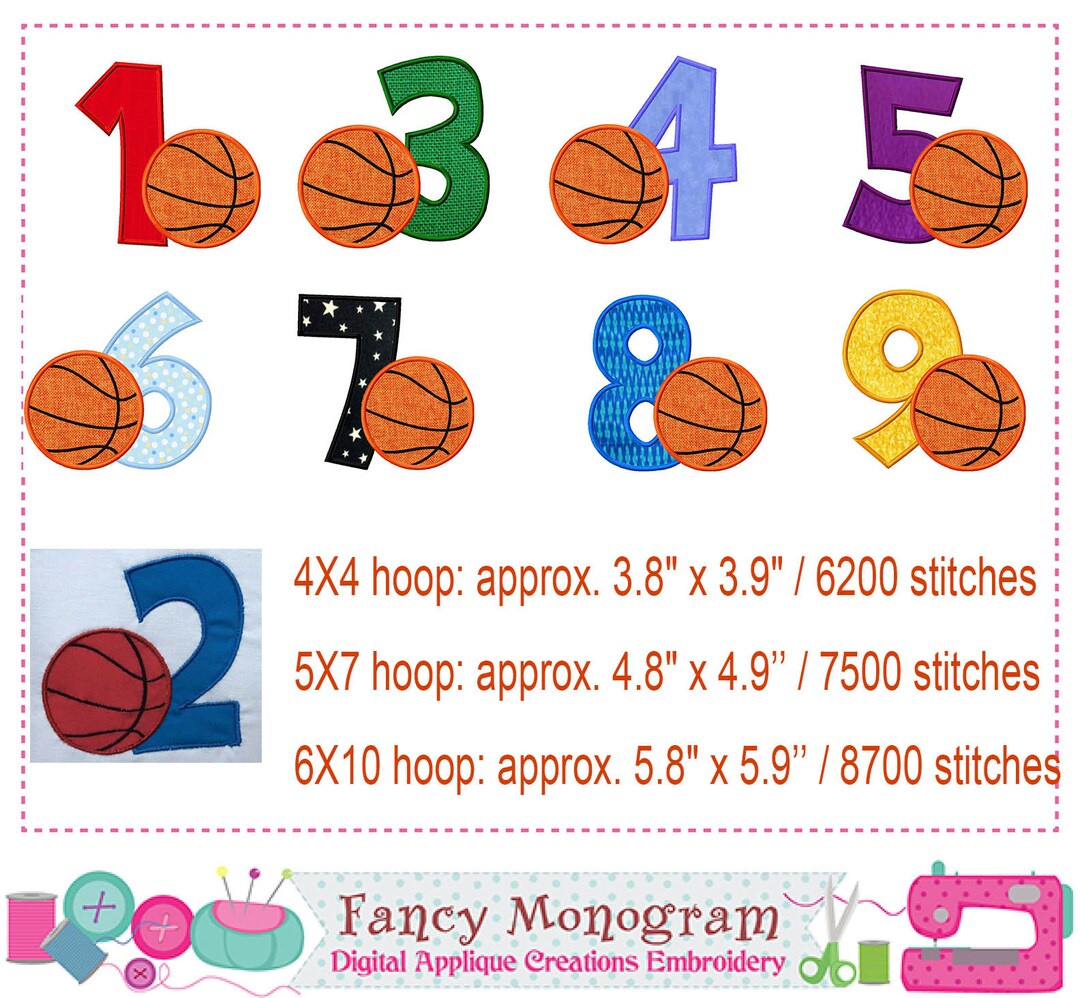 Basketball Numbers Applique Basketball Numbers Embroidery Birthday