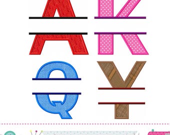 Split Design Monogram Embroidery Font Set | Applique Alphabet pattern 1977
