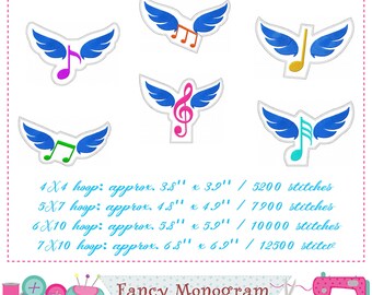 Music Notation embroidery - Music angel design - Music Notation design - Band embroidery design - Birthday embroidery.-2093