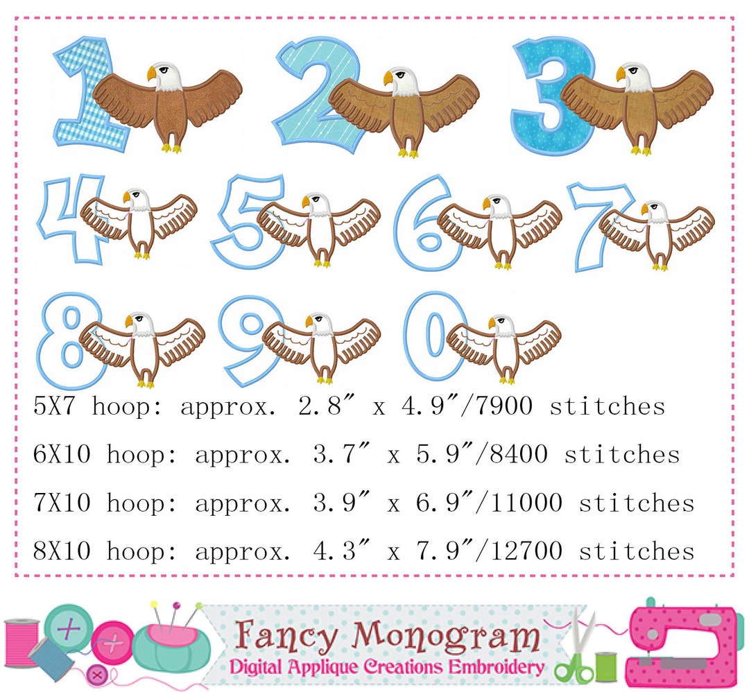 American Bald Eagle Numbers Applique 4th of July Numbers Embroidery