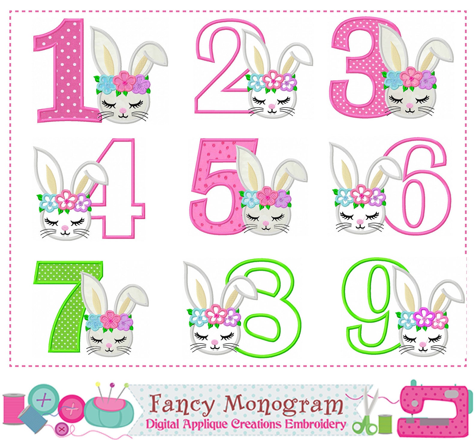 Easter Bunny Numbers Applique Bunny Girl Numbers Design Etsy