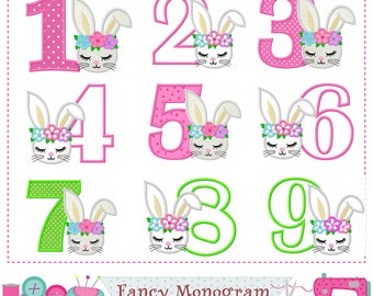 Easter Bunny Numbers applique - Bunny girl Numbers design - Easter Numbers design - Bunny girl - Birthday Numbers embroidery applique.-2120
