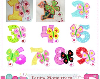 Butterfly numbers applique - Birthday Numbers embroidery - Butterfly applique - Easter Numbers design - Butterfly embroidery-1512