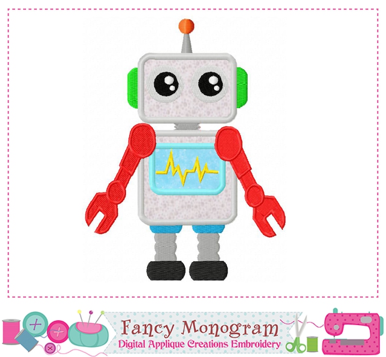 Robot Applique Embroidery Design Robot Design Babies Etsy