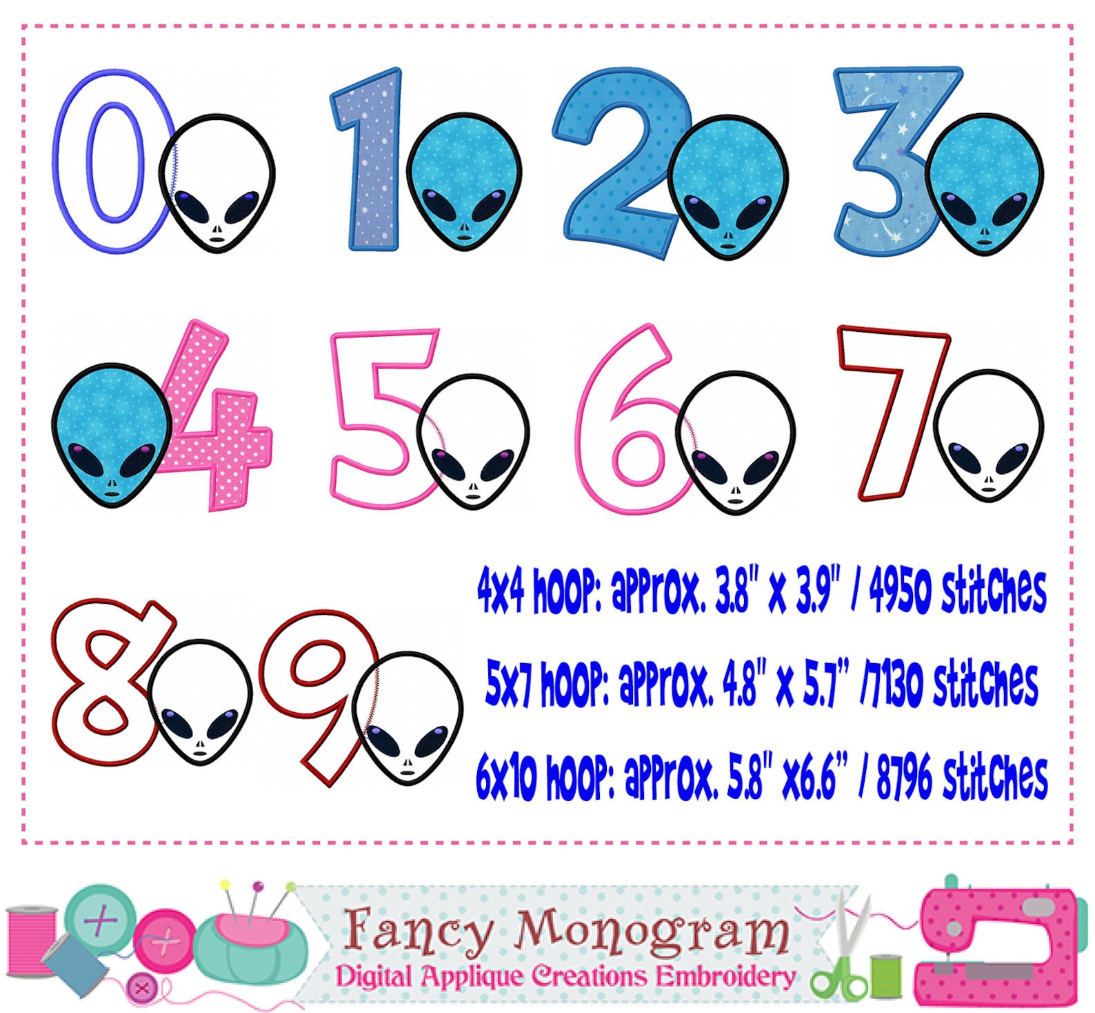 Alien Numbers Applique Alien Numbers Embroidery Alien Etsy