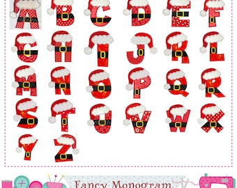 Christmas Fonts Applique Design | Monogram Alphabet Santa Letters - clothes design -1412