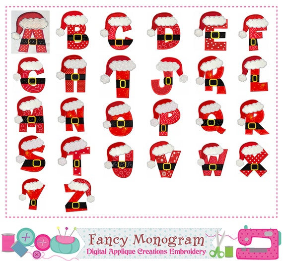 Santa Claus Letters Applique Design Christmas Monograms Etsy
