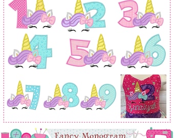 Unicorn Numbers Machine Embroidery Applique - Magical DIY Craft - Tshirt embroidery -C