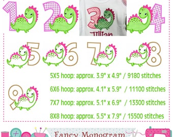 Dinosaur Numbers applique - Dinosaur Girl Numbers embroidery - Dinosaur embroidery - Dinosaur applique - Birthday Numbers design.-20417