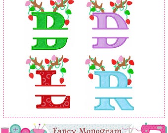 Christmas Alphabet Monograms - Split design Reindeer Machine Embroidery Font -2312Y