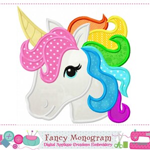 Rainbow Unicorn Applique Embroidery Design: Machine Embroidery (5x5, 6x6, 7x7, 8x8 inch)  2368