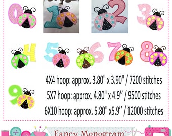 Ladybug Numbers applique - Birthday numbers applique - lady bug embroidery - Birthday Numbers embroidery - Easter Numbers applique. -1481