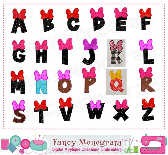 Minnie letters appliqueMinnie Monogram AZ Etsy