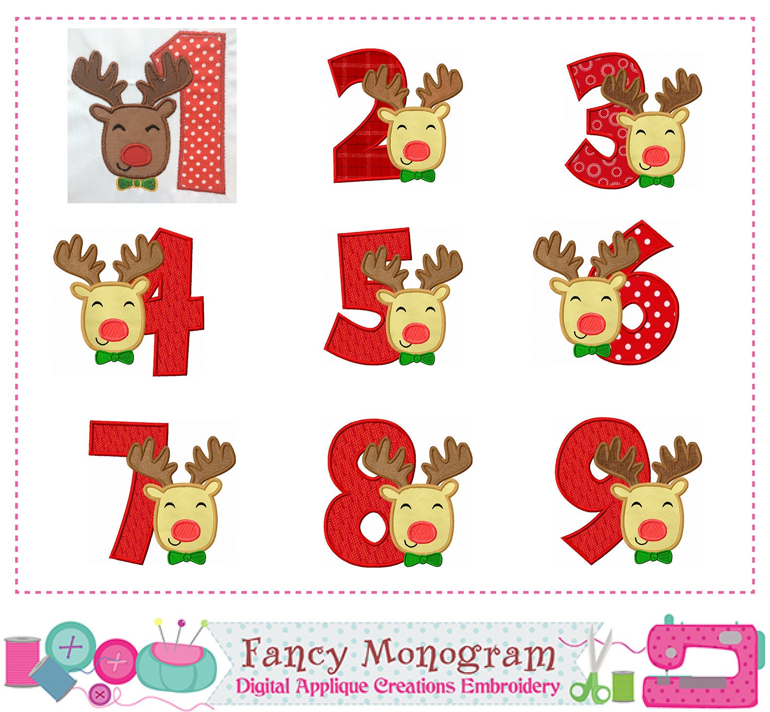Christmas Numbers appliqueReindeer Numbers appliqueReindeer Etsy