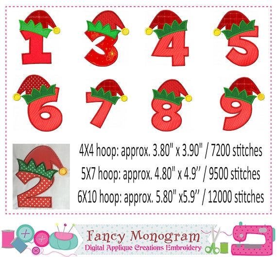 Elf Numbers Applique Christmas Numbers Applique Christmas | Etsy