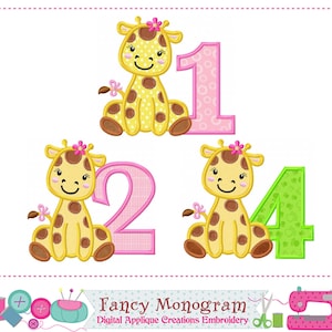 Giraffe Birthday Numbers Applique Set: Machine Embroidery Design (4x4, 5x7, 6x10 Hoops) 246G