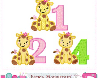 Giraffe Birthday Numbers Applique Set: Machine Embroidery Design (4x4, 5x7, 6x10 Hoops) 246G