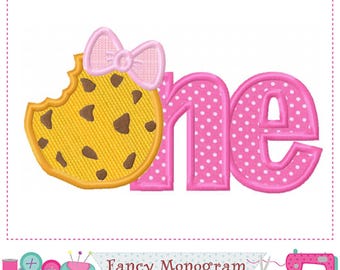 ONE Applique Bow Design - Cookie Embroidery  for baby girl 246OC