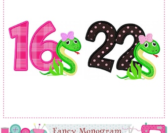 Snake Numbers Applique - Bow Embroidery Design (9-23) 243S