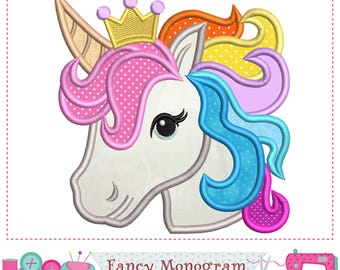 Rainbow Unicorn Applique Embroidery Design: Birthday Machine Embroidery (5x5, 6x6, 7x7 inch)  2671