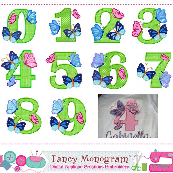 Butterfly Girl birthday party Numbers applique embroidery - Butterfly applique embrodiery - summer embroidery-machine embroidery.-18721