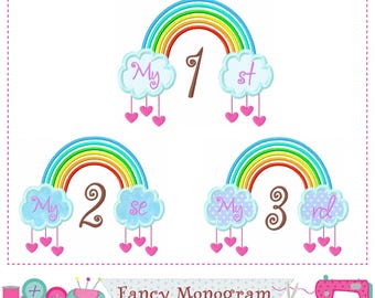Rainbow Numbers Applique - Baby Birthday Sewing Shirt Embroidery -2178