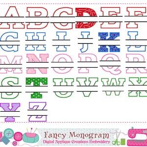 Split Monogram Alphabet Embroidery Fonts - Birthday Letter Design - Clothes Tshirt embroidery 2531