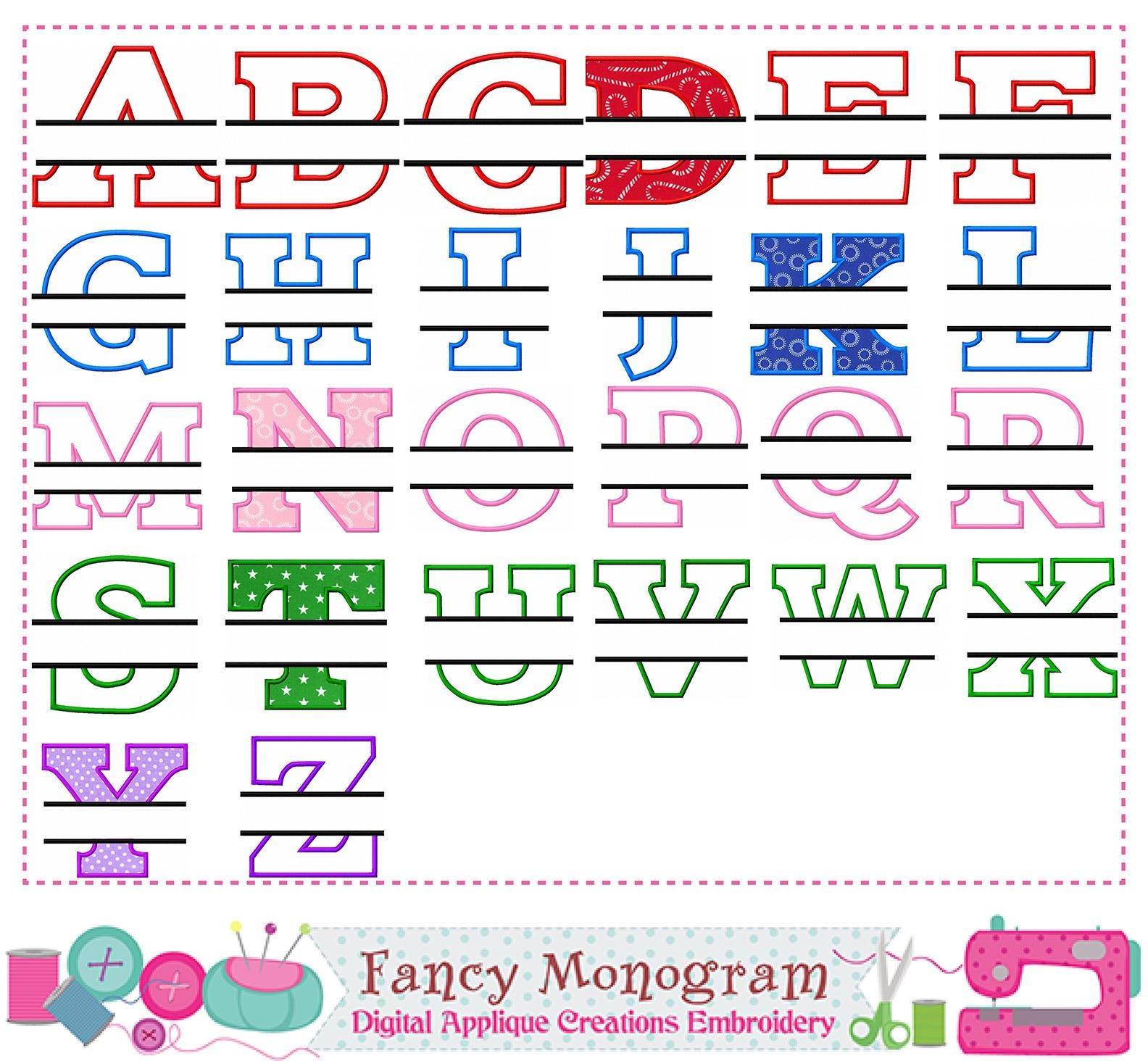Unic Split Lettering Split Fonts Design - Monogram Alphabet Applique Embroidery -2531 - Etsy