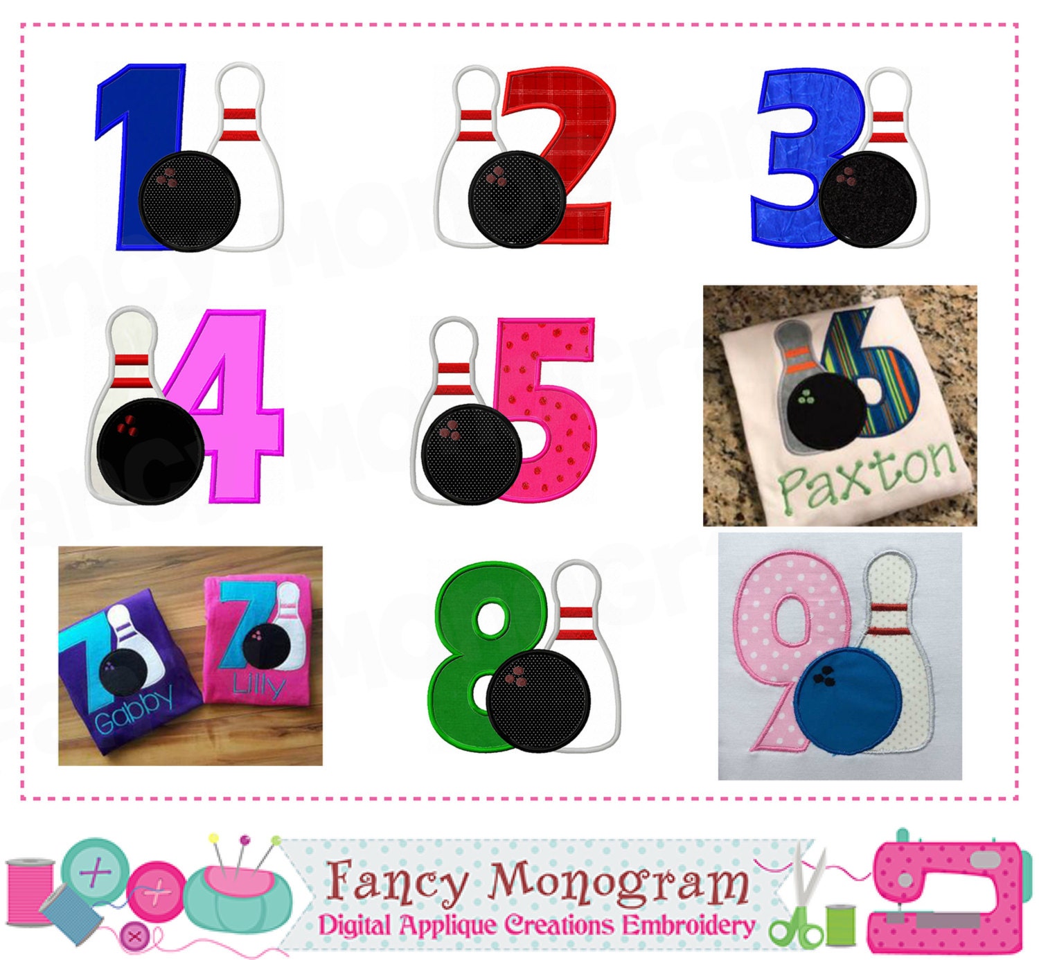 Bowling Numbers Applique Birthday Numbers Applique Bowling Etsy
