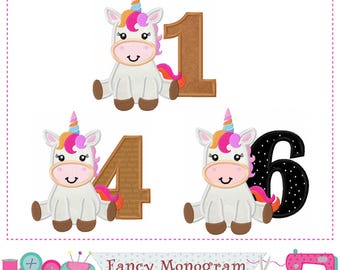 Rainbow Unicorn Numbers Applique embroidery Design -25UN