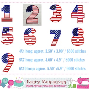 4th of July Numbers applique The Old Glory Patriotic applique 4th of July applique Birthday Numbers Independence Day image 1