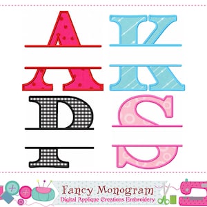Aplique de alfabeto con monograma dividido: fuente para bordado a máquina (descarga digital) 1601