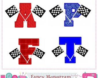 Kart Alphabet Stickerei, Design: Rennflagge Monogramme (Digitaler Download) -1896