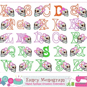 SugarSkull Halloween Alphabet Machine Embroidery Fonts, Monogram Appique Design -2199