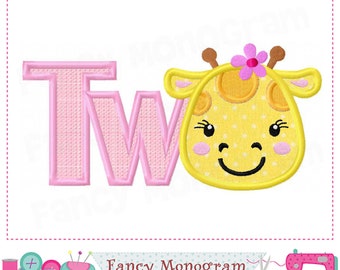 TWO applique - Giraffe embroidery Pattern - baby girl design -2462