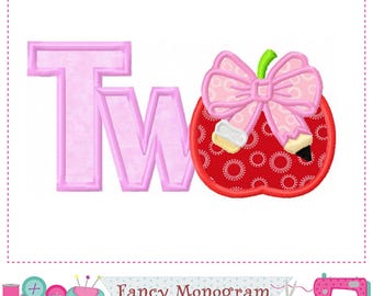 TWO Applique  - Apple Bow Embroidery Design (4x4, 5x5, 6x6, 7x7 inch) 25AT