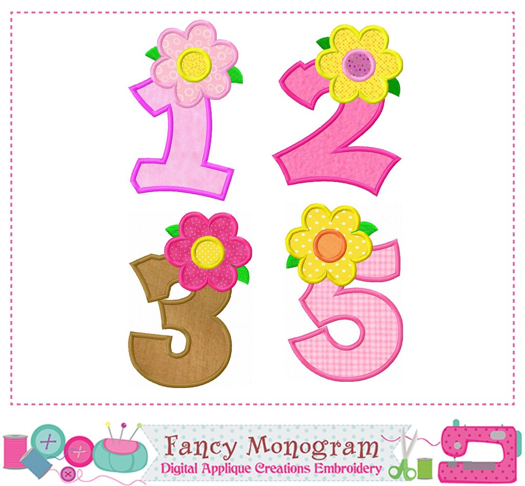 Spring Flower Numbers Applique Embroidery - Birthday Design -1532 - Etsy