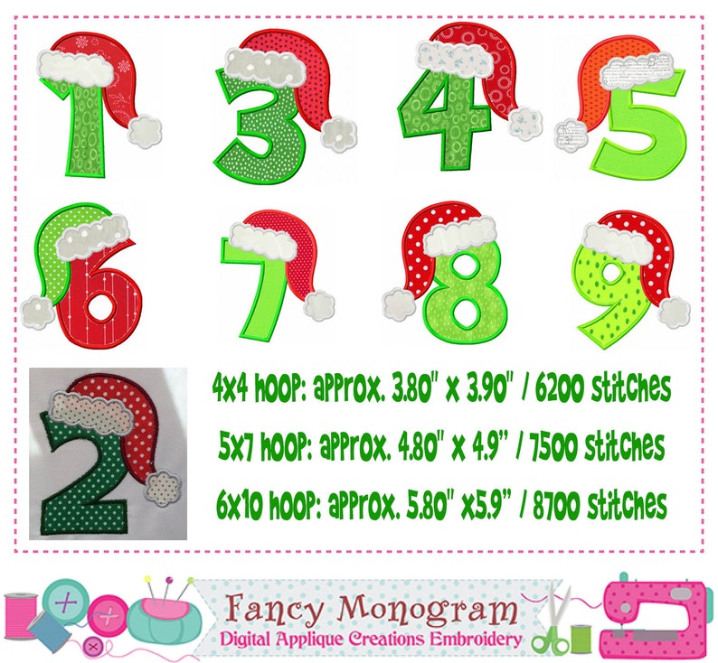 Santa Claus Numbers embroidery Christmas Numbers applique Etsy
