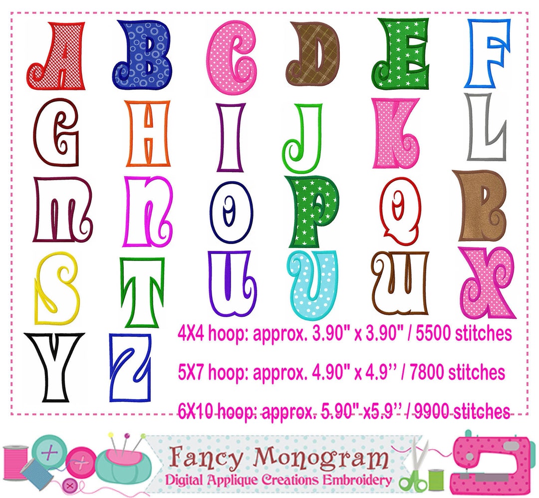 Machine Embroidery Font Set: Applique Alphabet Designs (digital ...