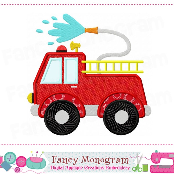 Applique de camion de pompier - conception de camion de pompier - broderie de camion de pompier - camion de pompier - applique d'anniversaire - conception de broderie d'applique d'été-2371