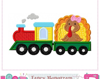 Thanksgiving Train Turkey Bow Embroidery applique Design - Fall design -256TG