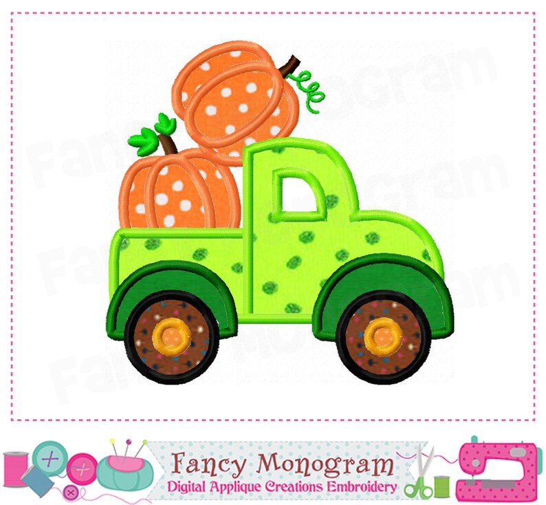 Pumpkin applique - Thanksgiving applique - Pumpkin design - Thanksgiving design - Truck design - Truck embroidery - Pumpkin Truck applique.